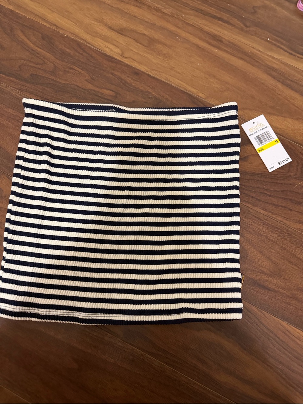 MICHAEL Michael Kors Navy and White Striped Knit Swim Coverup Skirt